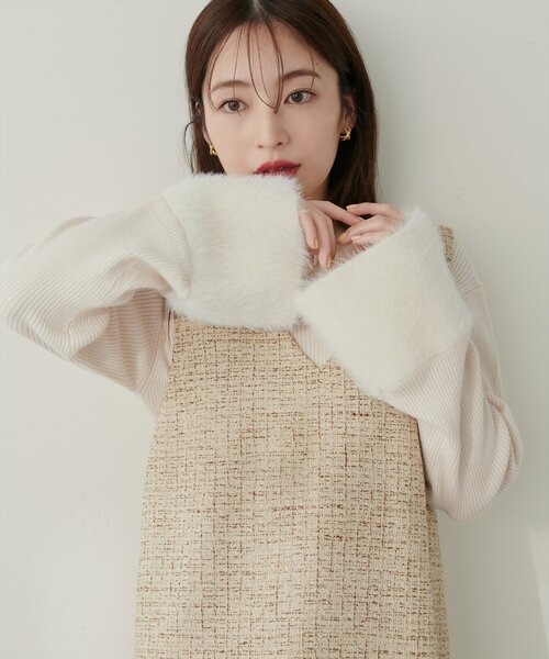 natural couture(ナチュラルクチュール)の「〈canami〉袖口フェザーリブニットプルオーバー(ニット/セーター・レディース・モカ/ピンク/アイボリー/ブラック・FREE)」の5枚目の写真