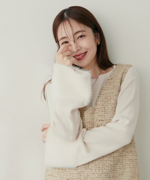 natural couture(ナチュラルクチュール)の「〈canami〉袖口フェザーリブニットプルオーバー(ニット/セーター・レディース・モカ/ピンク/アイボリー/ブラック・FREE)」の6枚目の写真