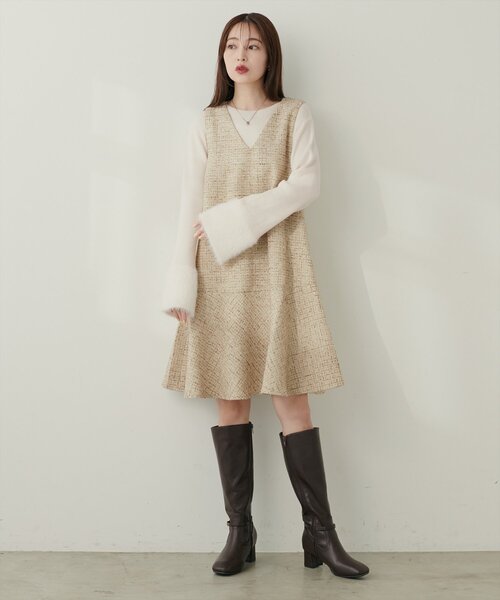 natural couture(ナチュラルクチュール)の「〈canami〉袖口フェザーリブニットプルオーバー(ニット/セーター・レディース・モカ/ピンク/アイボリー/ブラック・FREE)」の8枚目の写真