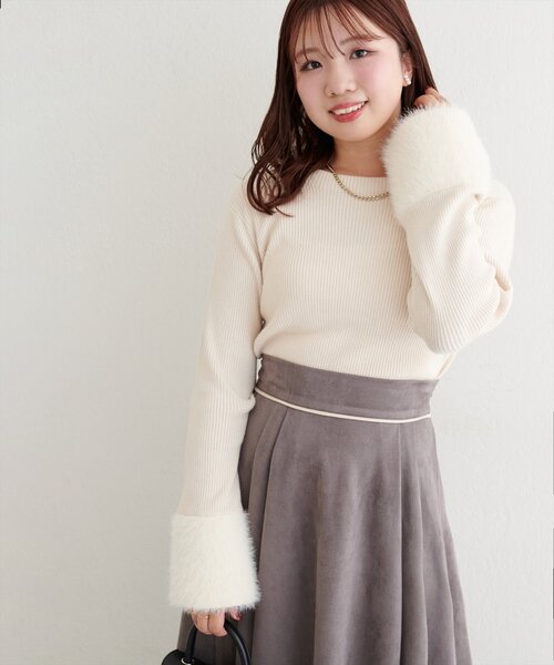 natural couture(ナチュラルクチュール)の「〈canami〉袖口フェザーリブニットプルオーバー(ニット/セーター・レディース・モカ/ピンク/アイボリー/ブラック・FREE)」の11枚目の写真