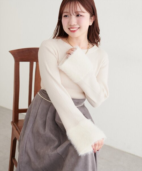 natural couture(ナチュラルクチュール)の「〈canami〉袖口フェザーリブニットプルオーバー(ニット/セーター・レディース・モカ/ピンク/アイボリー/ブラック・FREE)」の12枚目の写真