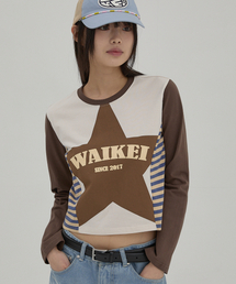 (ウィメンズ) スターウィズストライプTシャツ ブラウン