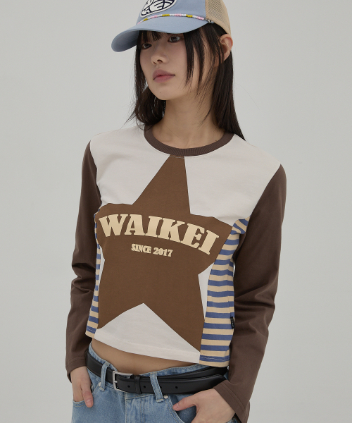 WaiKei（ワイケイ）の「(ウィメンズ) スターウィズストライプTシャツ ブラウン（Tシャツ/カットソー・レディース・その他・FREE）」の2枚目の写真