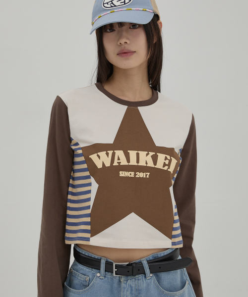 WaiKei（ワイケイ）の「(ウィメンズ) スターウィズストライプTシャツ ブラウン（Tシャツ/カットソー・レディース・その他・FREE）」の3枚目の写真
