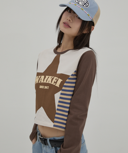 WaiKei（ワイケイ）の「(ウィメンズ) スターウィズストライプTシャツ ブラウン（Tシャツ/カットソー・レディース・その他・FREE）」の4枚目の写真