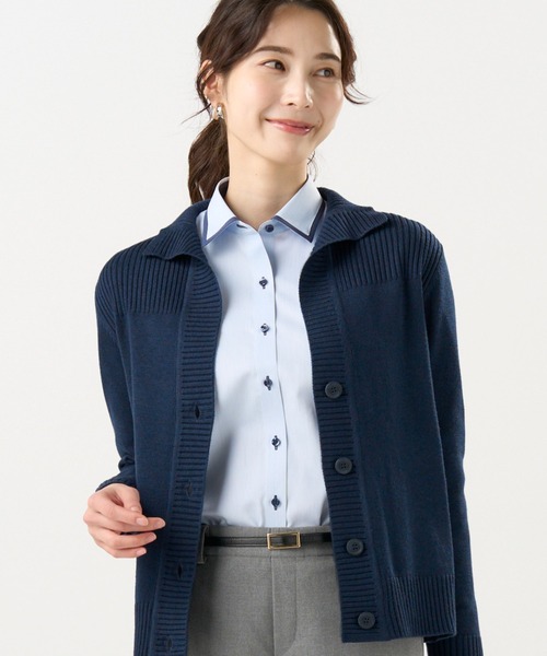 TOKYO SHIRTS(トウキョウシャツ)の「スタンドヘンリーネック カーディガン(カーディガン/ボレロ・レディース・グレー/パープル/ネイビー/ブラウン・M/L/LL)」の4枚目の写真