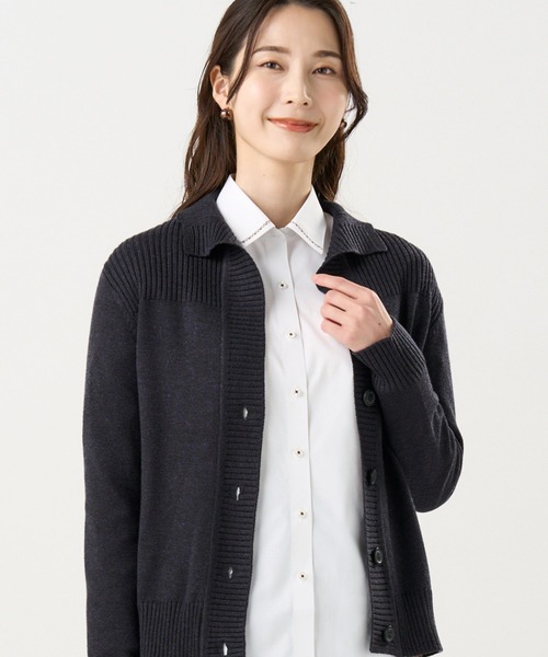 TOKYO SHIRTS(トウキョウシャツ)の「スタンドヘンリーネック カーディガン(カーディガン/ボレロ・レディース・グレー/パープル/ネイビー/ブラウン・M/L/LL)」の2枚目の写真