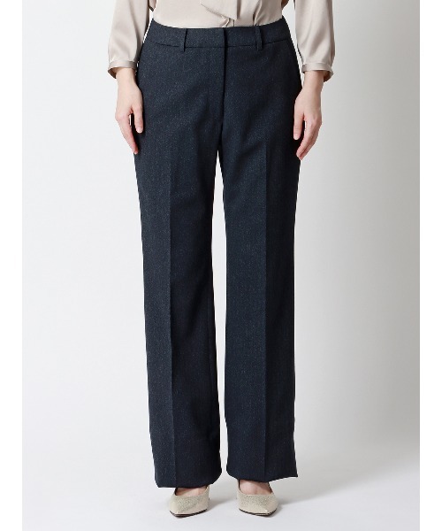 SUIT SQUARE（スーツスクエア）の「セミフレアパンツ ウォッシャブル ストレッチ 防シワ ウールライクポリエステル ヘリンボーン（スラックス・レディース・ネイビー・42(13号)/40(11号)/38(9号)/36(7号)）」の3枚目の写真