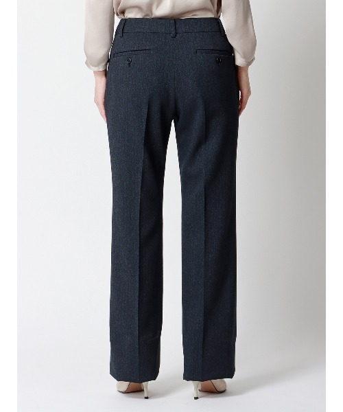 SUIT SQUARE（スーツスクエア）の「セミフレアパンツ ウォッシャブル ストレッチ 防シワ ウールライクポリエステル ヘリンボーン（スラックス・レディース・ネイビー・42(13号)/40(11号)/38(9号)/36(7号)）」の5枚目の写真