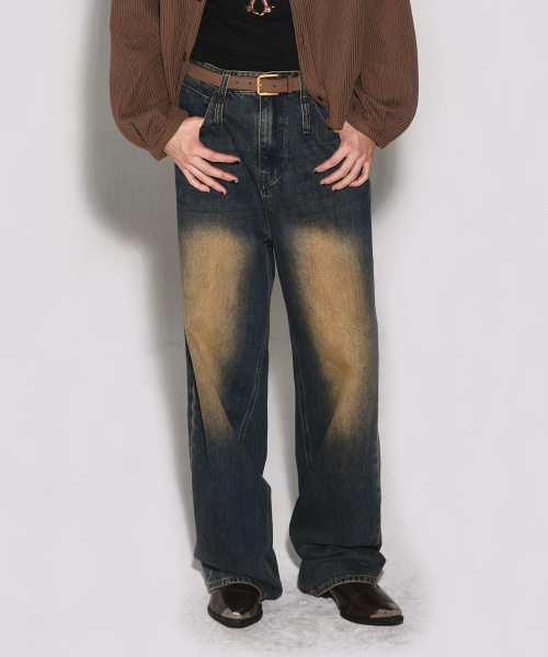WESLEYHYUSTON（ウェズリーユーストン）の「DOUBLE BELT LOOP WIDE DENIM PANTS BROWN（デニムパンツ・メンズ・その他・SMALL/MEDIUM/LARGE/X-SMALL）」の3枚目の写真