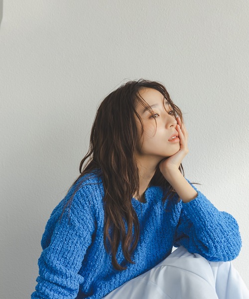 NATURAL BEAUTY BASIC(ナチュラルビューティーベーシック)の「◇ネップオーバーニット(ニット/セーター・レディース・ダークブルー/ピンク/オフホワイト・FREE)」の1枚目の写真