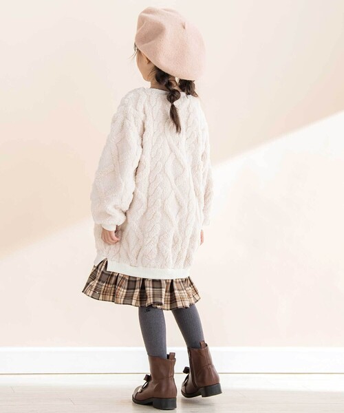 Noeil aime BeBe（ノイユエイムベベ）の「【お揃い】ケーブルボアｘタータンチェックワンピース（ワンピース・キッズ・ピンク/オフホワイト・120cm/130cm/110cm/100cm）」の4枚目の写真