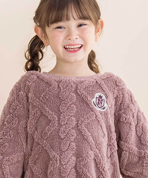 Noeil aime BeBe（ノイユエイムベベ）の「【お揃い】ケーブルボアｘタータンチェックワンピース（ワンピース・キッズ・ピンク/オフホワイト・120cm/130cm/110cm/100cm）」の6枚目の写真