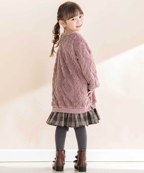 Noeil aime BeBe（ノイユエイムベベ）の「【お揃い】ケーブルボアｘタータンチェックワンピース（ワンピース・キッズ・ピンク/オフホワイト・120cm/130cm/110cm/100cm）」の7枚目の写真