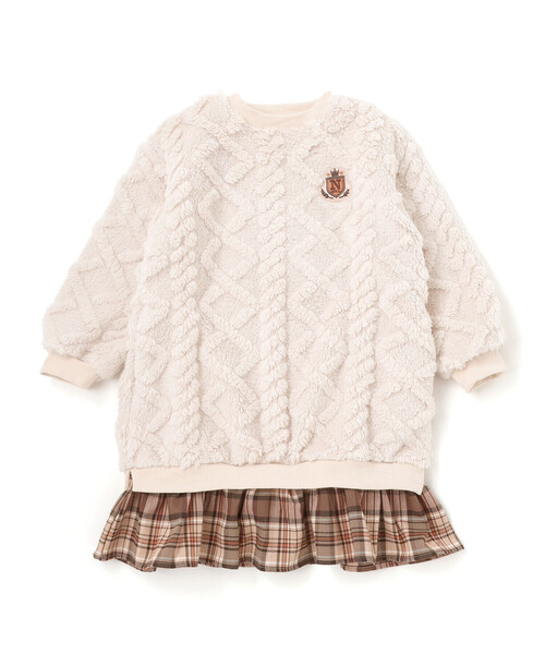 Noeil aime BeBe（ノイユエイムベベ）の「【お揃い】ケーブルボアｘタータンチェックワンピース（ワンピース・キッズ・ピンク/オフホワイト・120cm/130cm/110cm/100cm）」の8枚目の写真