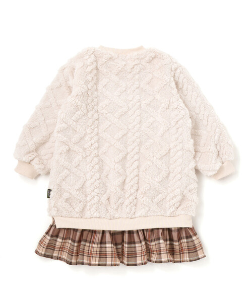 Noeil aime BeBe（ノイユエイムベベ）の「【お揃い】ケーブルボアｘタータンチェックワンピース（ワンピース・キッズ・ピンク/オフホワイト・120cm/130cm/110cm/100cm）」の9枚目の写真