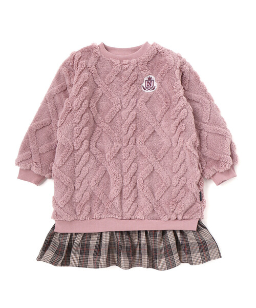 Noeil aime BeBe（ノイユエイムベベ）の「【お揃い】ケーブルボアｘタータンチェックワンピース（ワンピース・キッズ・ピンク/オフホワイト・120cm/130cm/110cm/100cm）」の10枚目の写真