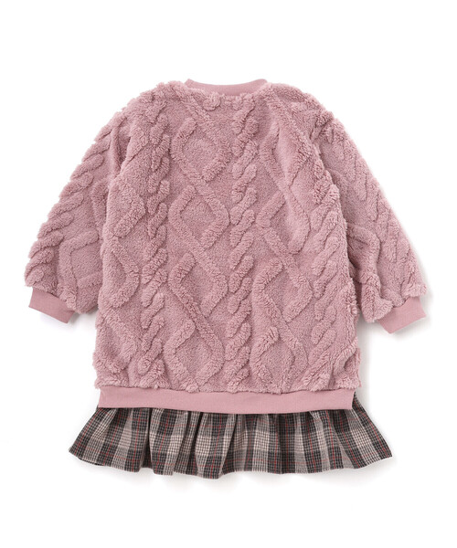Noeil aime BeBe（ノイユエイムベベ）の「【お揃い】ケーブルボアｘタータンチェックワンピース（ワンピース・キッズ・ピンク/オフホワイト・120cm/130cm/110cm/100cm）」の11枚目の写真