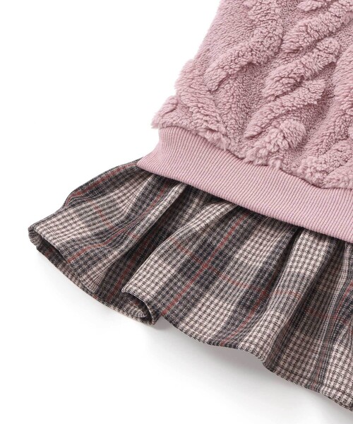 Noeil aime BeBe（ノイユエイムベベ）の「【お揃い】ケーブルボアｘタータンチェックワンピース（ワンピース・キッズ・ピンク/オフホワイト・120cm/130cm/110cm/100cm）」の17枚目の写真