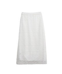 Floral chiffon shirring long skirt - Cream
