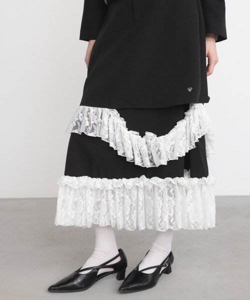 idem（イデム）の「asymmetry lace frill skirt / アシメレースフリルスカート（スカート・レディース・ブラック・FREE/SMALL）」の11枚目の写真