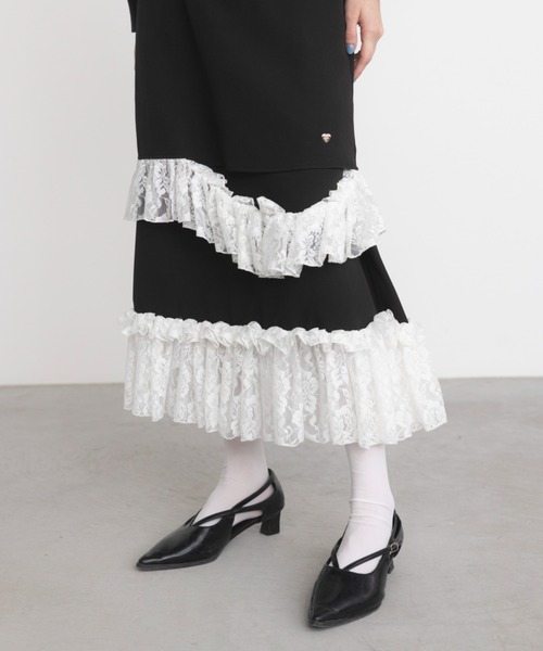 idem（イデム）の「asymmetry lace frill skirt / アシメレースフリルスカート（スカート・レディース・ブラック・FREE/SMALL）」の12枚目の写真