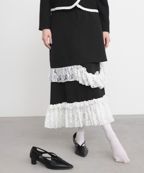 idem（イデム）の「asymmetry lace frill skirt / アシメレースフリルスカート（スカート・レディース・ブラック・FREE/SMALL）」の14枚目の写真