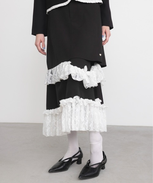 idem（イデム）の「asymmetry lace frill skirt / アシメレースフリルスカート（スカート・レディース・ブラック・FREE/SMALL）」の16枚目の写真