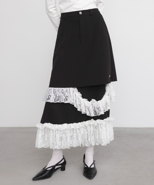 idem（イデム）の「asymmetry lace frill skirt / アシメレースフリルスカート（スカート・レディース・ブラック・FREE/SMALL）」の2枚目の写真