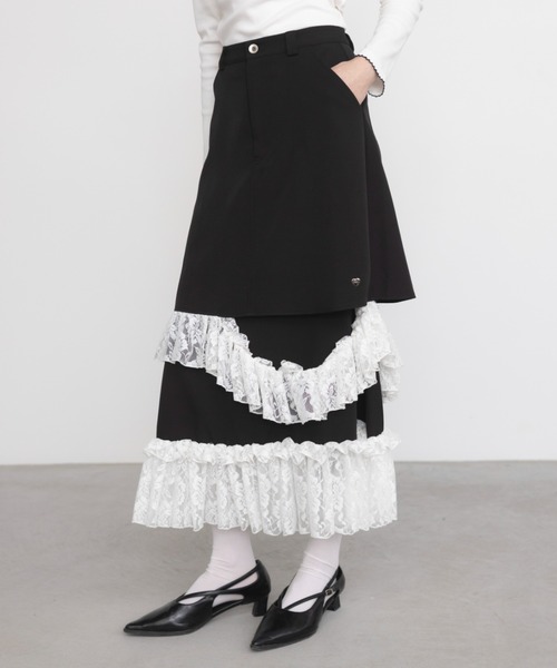 idem（イデム）の「asymmetry lace frill skirt / アシメレースフリルスカート（スカート・レディース・ブラック・FREE/SMALL）」の3枚目の写真