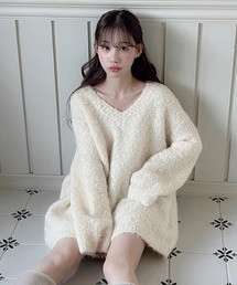 【着用動画あり・3色展開】ソフトブラッシュド Vネック ニットワンピース