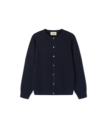 BLACKBROWN（ブラックブラウン）の「ラウンドネックケーブルニットカーディガン[NAVY]（カーディガン/ボレロ）」