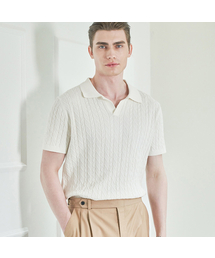ALLCLASSIC（オールクラシック）の「ALCKT030 Cable Open Collar Knit_ivory（ポロシャツ）」