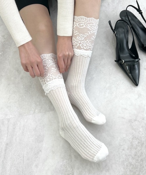 Futier land（フューティアランド）の「レースレイヤードソックス（ソックス/靴下・レディース・ホワイト/グレー/ブラック・FREE）」の5枚目の写真