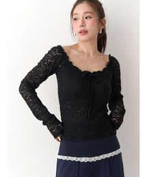 CALNAMUR（カルナムール）の「ピーチレースパットイントップス（Tシャツ/カットソー）」