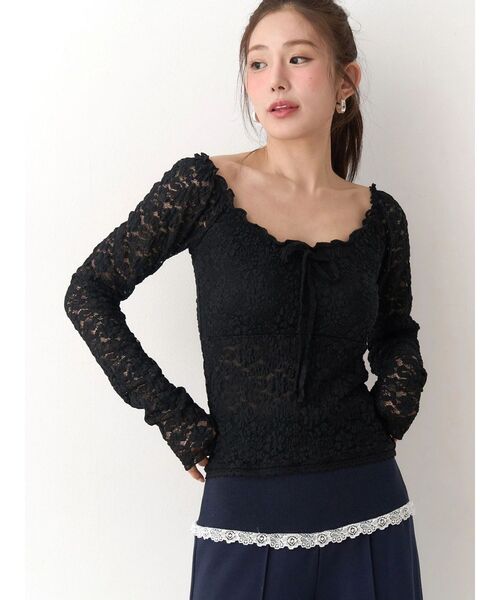 CALNAMUR（カルナムール）の「ピーチレースパットイントップス（Tシャツ/カットソー・レディース・ブラック/オフホワイト/イエロー・FREE）」の2枚目の写真