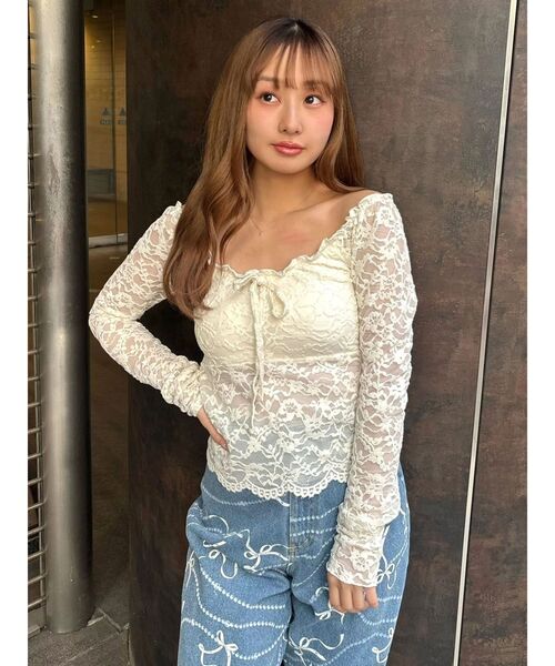 CALNAMUR（カルナムール）の「ピーチレースパットイントップス（Tシャツ/カットソー・レディース・ブラック/オフホワイト/イエロー・FREE）」の11枚目の写真