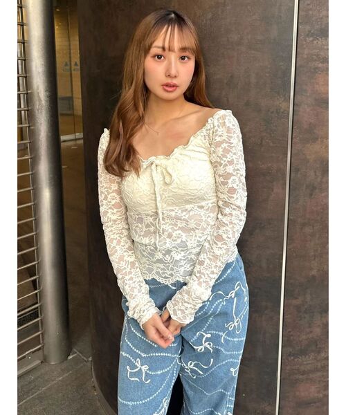 CALNAMUR（カルナムール）の「ピーチレースパットイントップス（Tシャツ/カットソー・レディース・ブラック/オフホワイト/イエロー・FREE）」の17枚目の写真