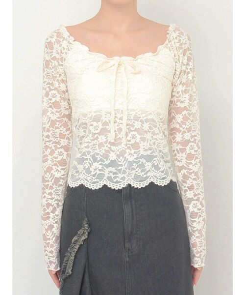 CALNAMUR（カルナムール）の「ピーチレースパットイントップス（Tシャツ/カットソー・レディース・ブラック/オフホワイト/イエロー・FREE）」の21枚目の写真