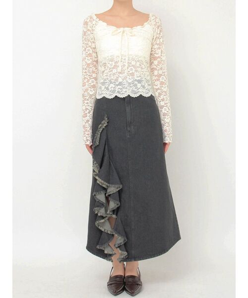 CALNAMUR（カルナムール）の「ピーチレースパットイントップス（Tシャツ/カットソー・レディース・ブラック/オフホワイト/イエロー・FREE）」の5枚目の写真