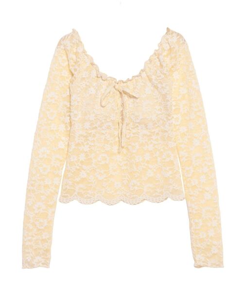 CALNAMUR（カルナムール）の「ピーチレースパットイントップス（Tシャツ/カットソー・レディース・ブラック/オフホワイト/イエロー・FREE）」の10枚目の写真