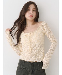 CALNAMUR（カルナムール）の「ピーチレースパットイントップス（Tシャツ/カットソー）」