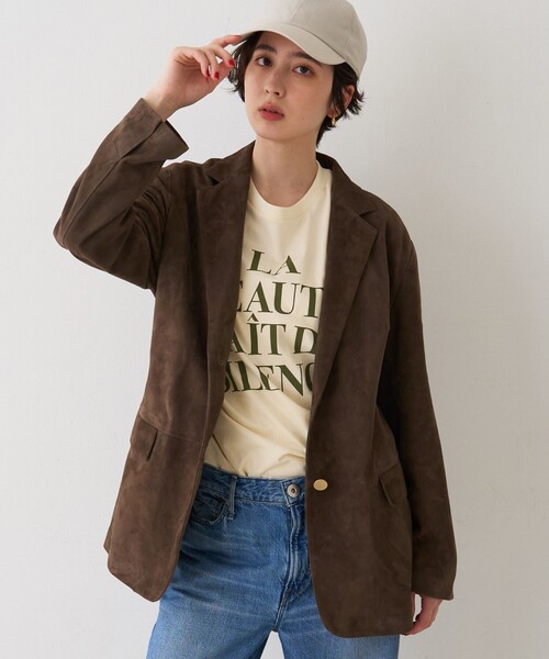 Rouge vif（ルージュヴィフ）の「ゴートスエードシングルジャケット（テーラードジャケット・レディース・ブラウン/ベージュ・フリー）」の2枚目の写真