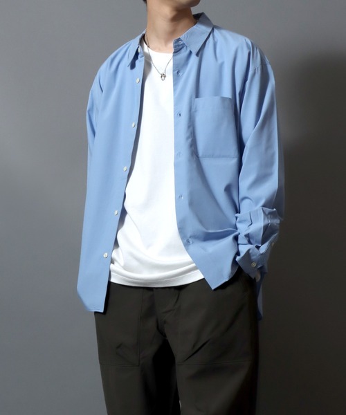ANPAS（アンパス）の「Cool-touch broadcloth long-sleeve shirt / レギュラーカラーブロードシャツ メンズ 長袖シャツ 無地 / ピンストライプ（シャツ/ブラウス・メンズ・ブルー系その他/ブルー/グリーン/グレー系その他/ホワイト・L/XL/M）」の19枚目の写真