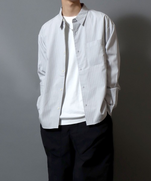ANPAS（アンパス）の「Cool-touch broadcloth long-sleeve shirt / レギュラーカラーブロードシャツ メンズ 長袖シャツ 無地 / ピンストライプ（シャツ/ブラウス・メンズ・ブルー系その他/ブルー/グリーン/グレー系その他/ホワイト・L/XL/M）」の21枚目の写真
