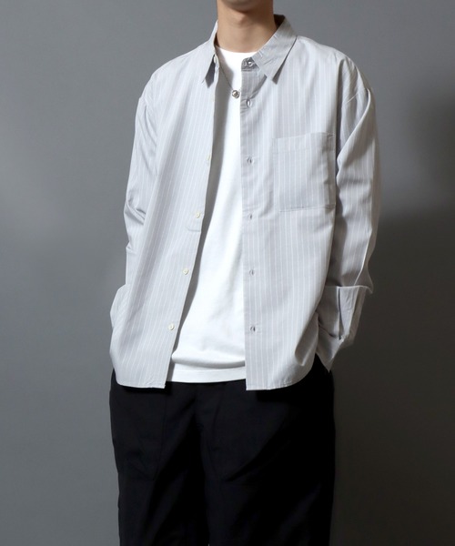ANPAS（アンパス）の「Cool-touch broadcloth long-sleeve shirt / レギュラーカラーブロードシャツ メンズ 長袖シャツ 無地 / ピンストライプ（シャツ/ブラウス・メンズ・ブルー系その他/ブルー/グリーン/グレー系その他/ホワイト・L/XL/M）」の22枚目の写真