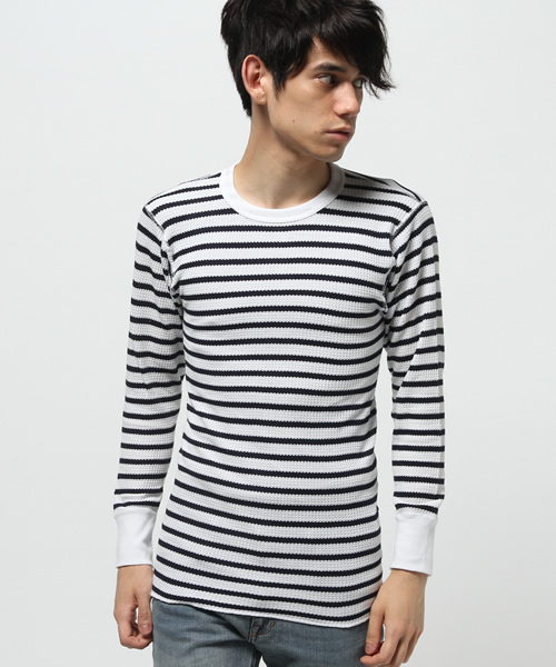 Abiding Aim(アバイディングエイム)の「【JEMORGAN】先染めボーダーワッフル長袖クルーネックTシャツ(Tシャツ/カットソー・メンズ・ブラック系その他/ブルー系その他/グレー系その他/ホワイト系その他・S/L/M/XL)」の2枚目の写真