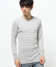 【JEMORGAN】先染めボーダーワッフル長袖クルーネックTシャツ