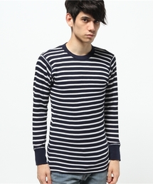 【JEMORGAN】先染めボーダーワッフル長袖クルーネックTシャツ