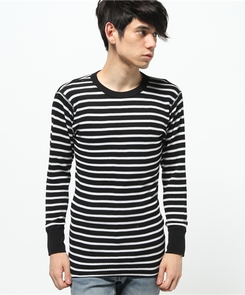 Abiding Aim(アバイディングエイム)の「【JEMORGAN】先染めボーダーワッフル長袖クルーネックTシャツ(Tシャツ/カットソー・メンズ・ブラック系その他/ブルー系その他/グレー系その他/ホワイト系その他・S/L/M/XL)」の5枚目の写真